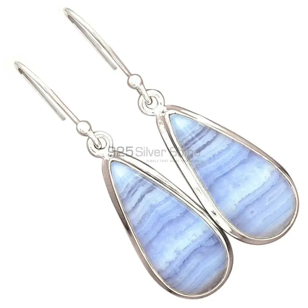 Genuine Blue Lace Agate Gemstone Earrings In Fine 925 Sterling Silver 925SE2730_5