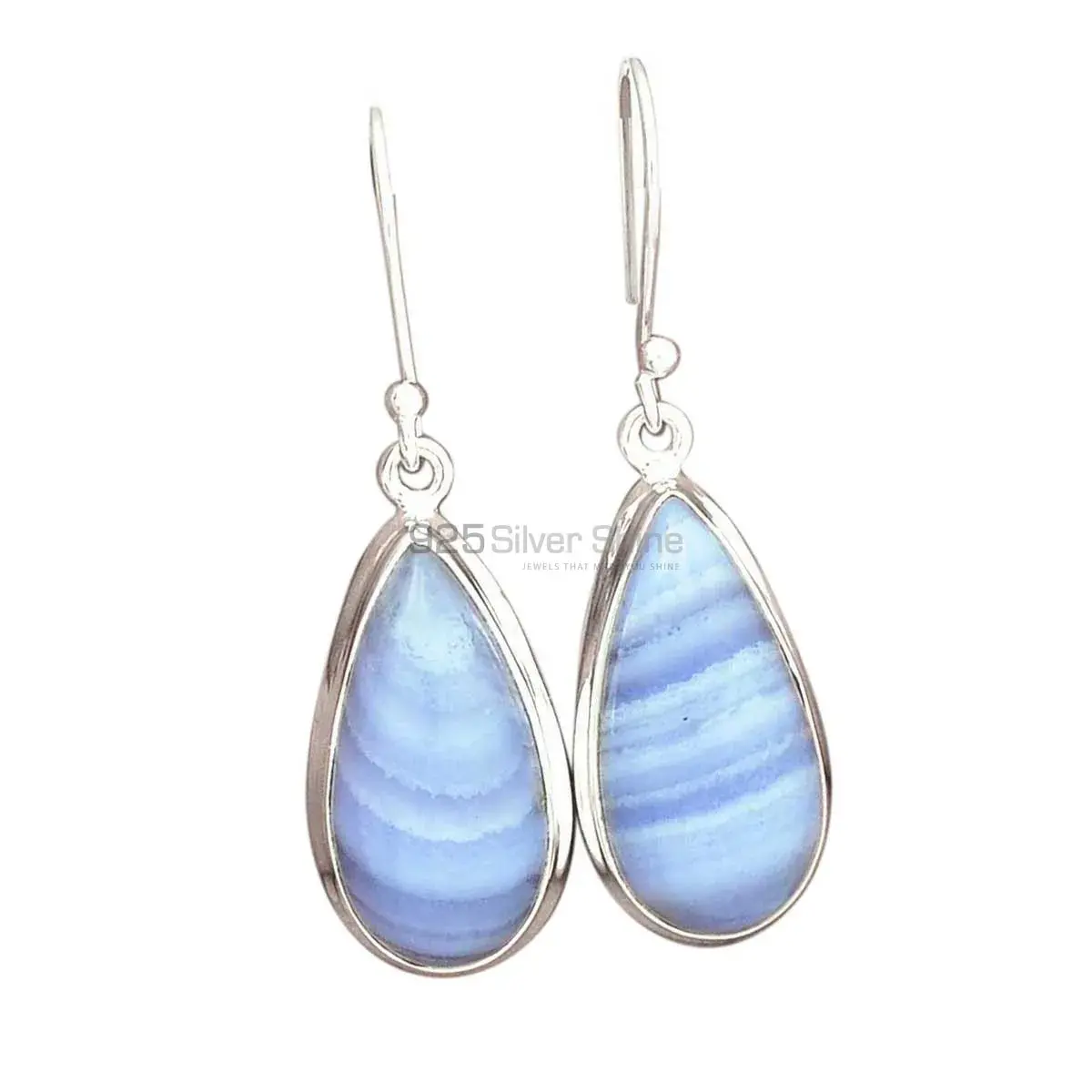 Genuine Blue Lace Agate Gemstone Earrings In Fine 925 Sterling Silver 925SE2730_7