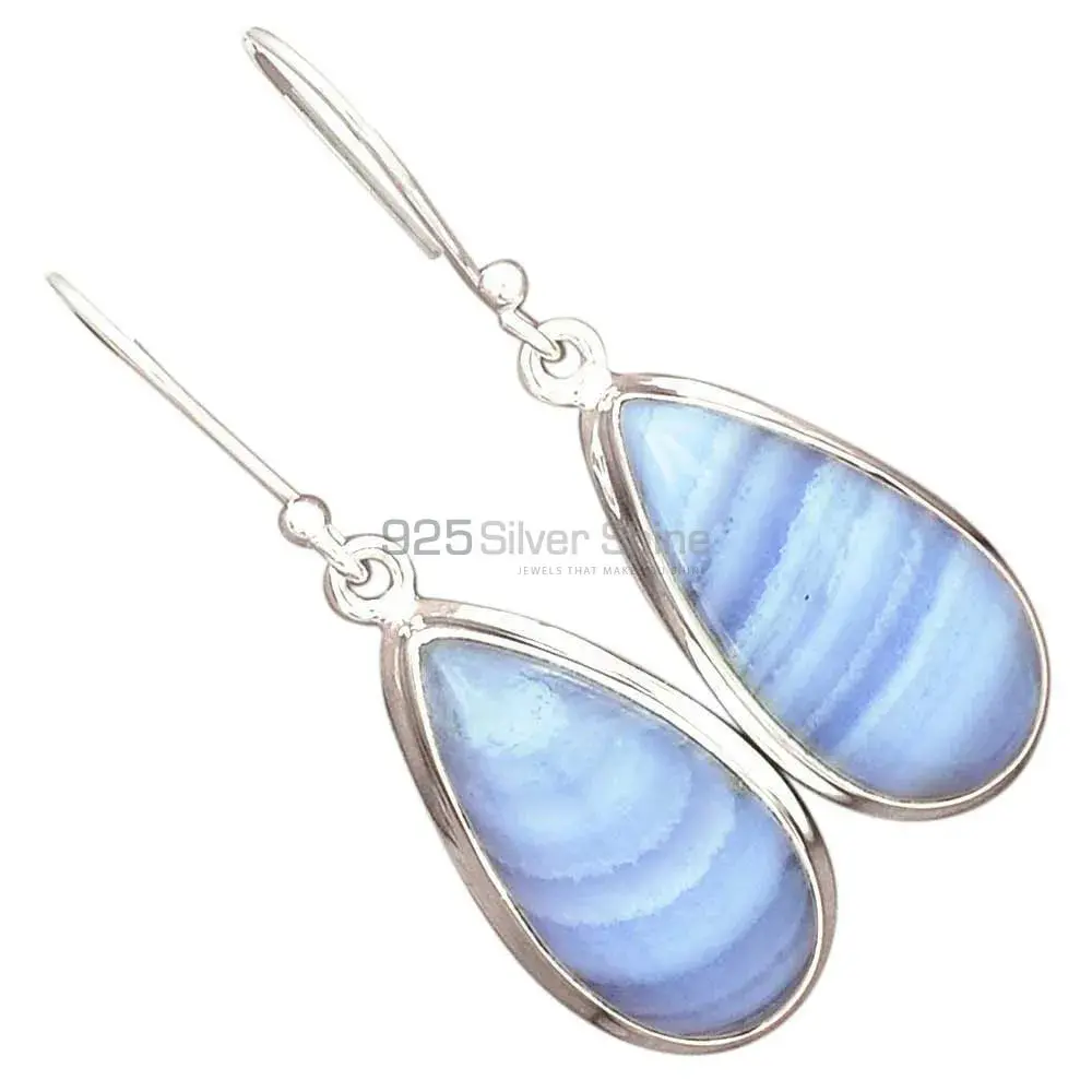 Genuine Blue Lace Agate Gemstone Earrings In Fine 925 Sterling Silver 925SE2730_7