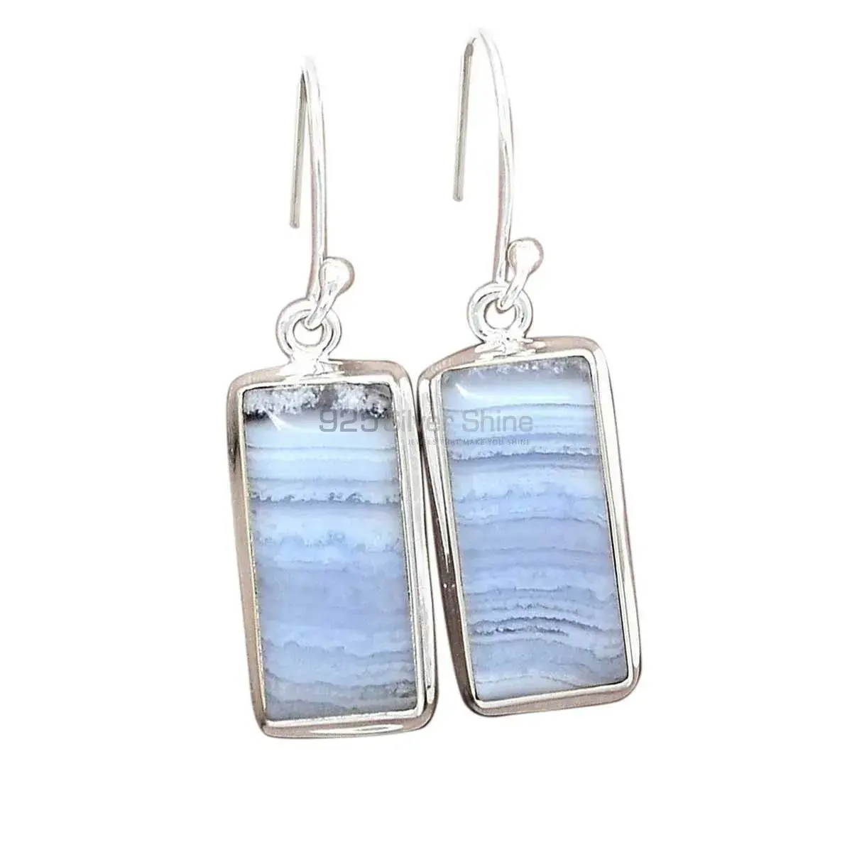 Genuine Blue Lace Agate Gemstone Earrings In Fine 925 Sterling Silver 925SE2730_9