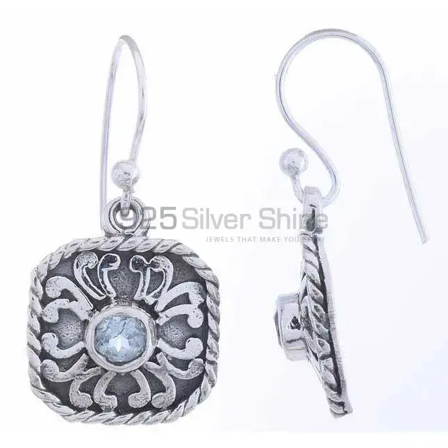 Genuine Blue Topaz Gemstone Earrings In 925 Sterling Silver Jewelry 925SE1200_1