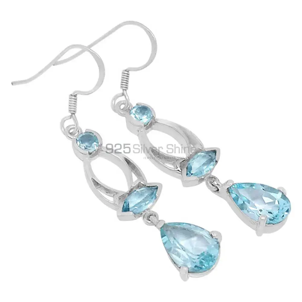 Genuine blue Topaz Gemstone Earrings Exporters In 925 Sterling Silver Jewelry 925SE577