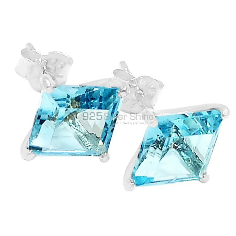 Genuine Blue Topaz Gemstone Earrings In 925 Sterling Silver 925SE626