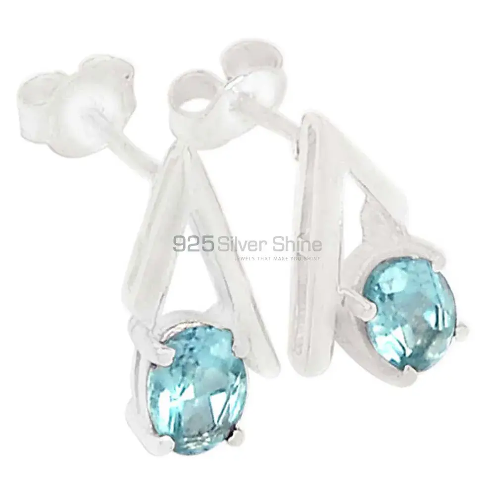 Genuine Blue Topaz Gemstone Earrings In Fine 925 Sterling Silver 925SE316