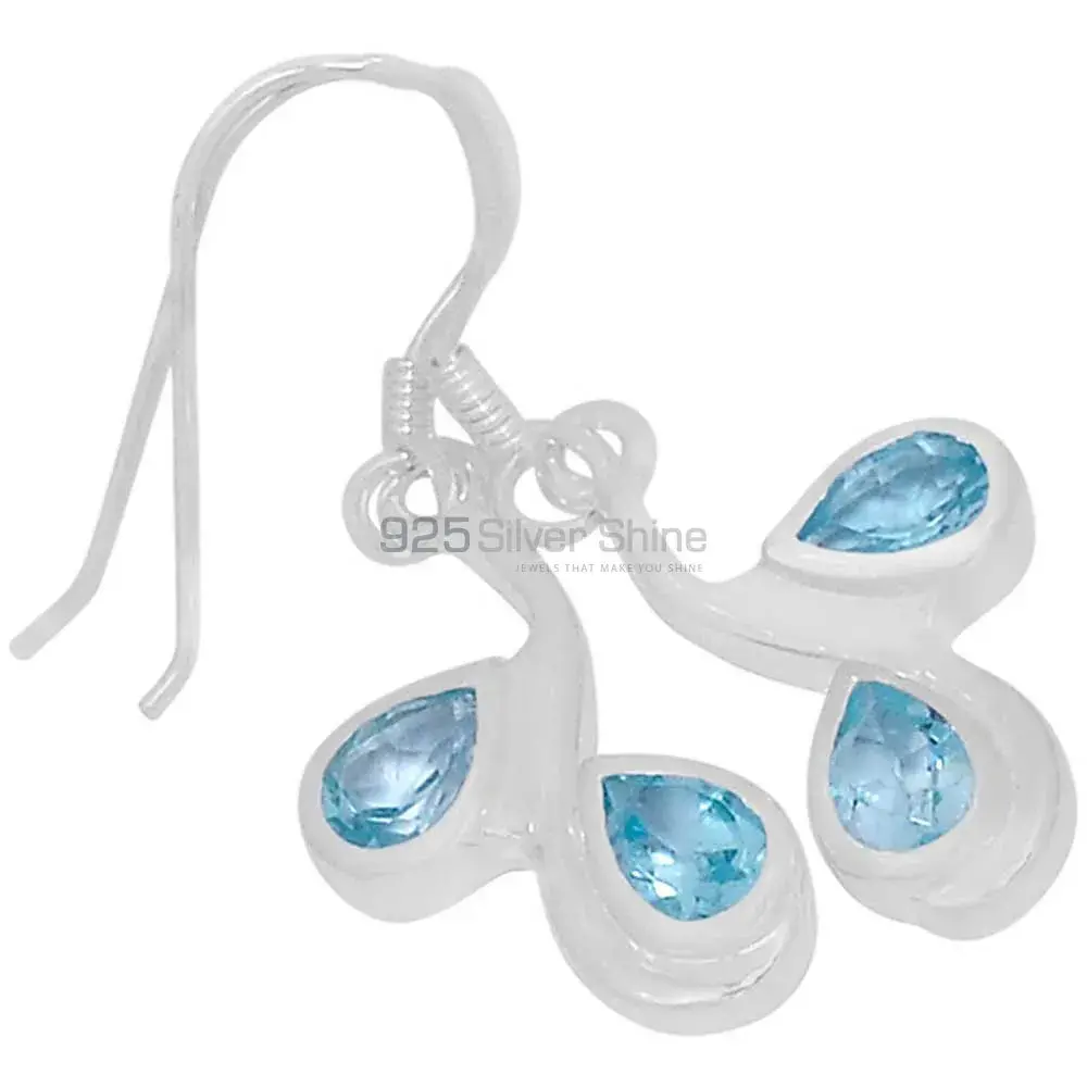Genuine Blue Topaz Gemstone Earrings In Fine 925 Sterling Silver 925SE553