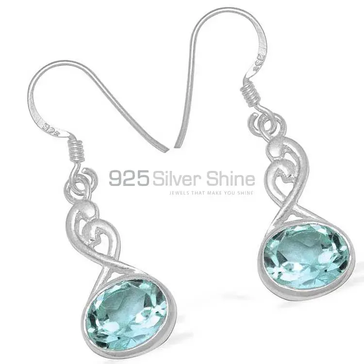 Genuine Blue Topaz Gemstone Earrings In Solid 925 Silver 925SE1103_0