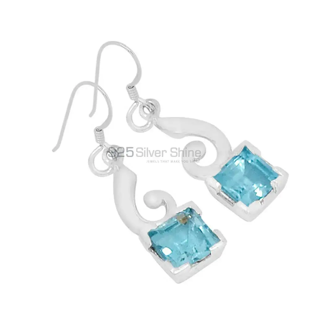Genuine Blue Topaz Gemstone Earrings In 925 Sterling Silver Jewelry 925SE571_0