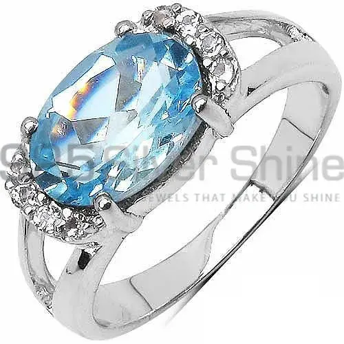 Genuine Blue Topaz Gemstone Rings Exporters In 925 Sterling Silver Jewelry 925SR3057