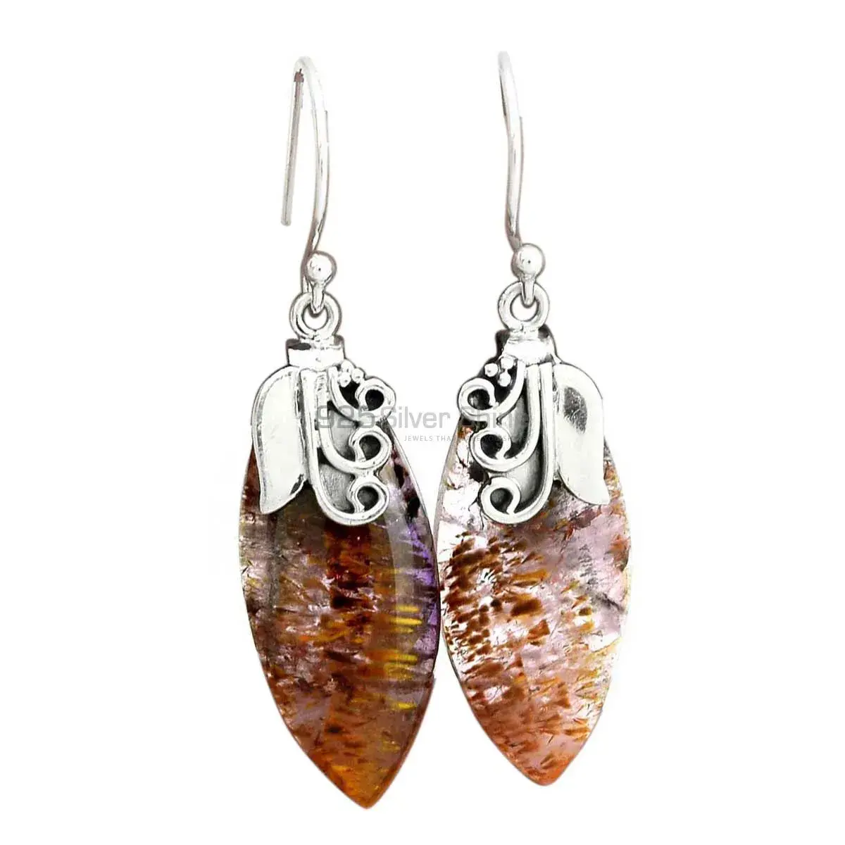 Genuine Cacoxenite Gemstone Earrings In Solid 925 Silver 925SE2502_0