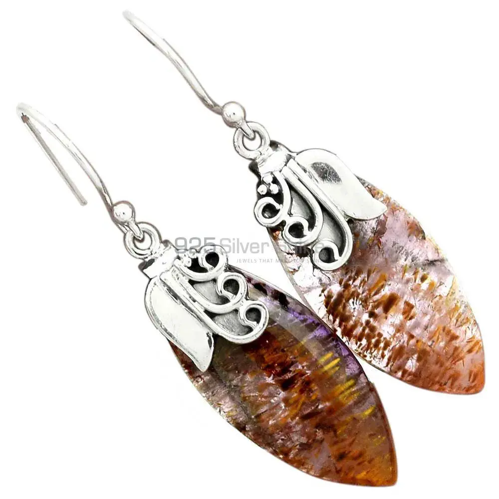 Genuine Cacoxenite Gemstone Earrings In Solid 925 Silver 925SE2502_1