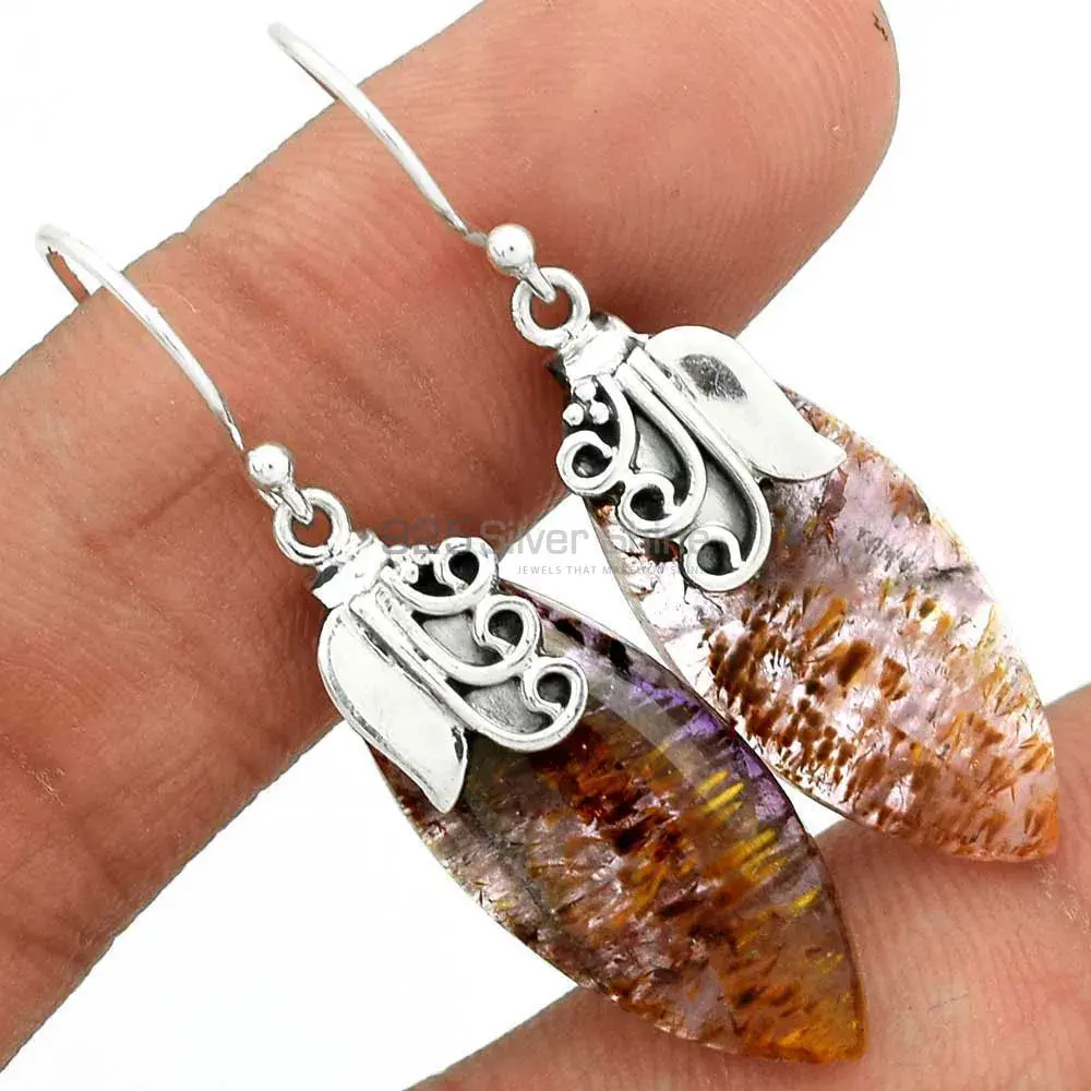 Genuine Cacoxenite Gemstone Earrings In Solid 925 Silver 925SE2502_1