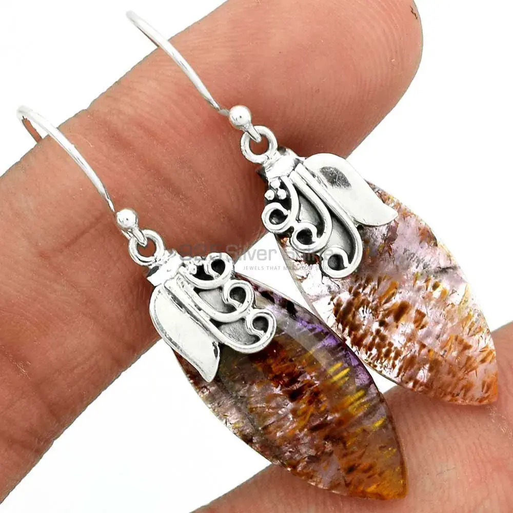 Genuine Cacoxenite Gemstone Earrings In Solid 925 Silver 925SE2502_2