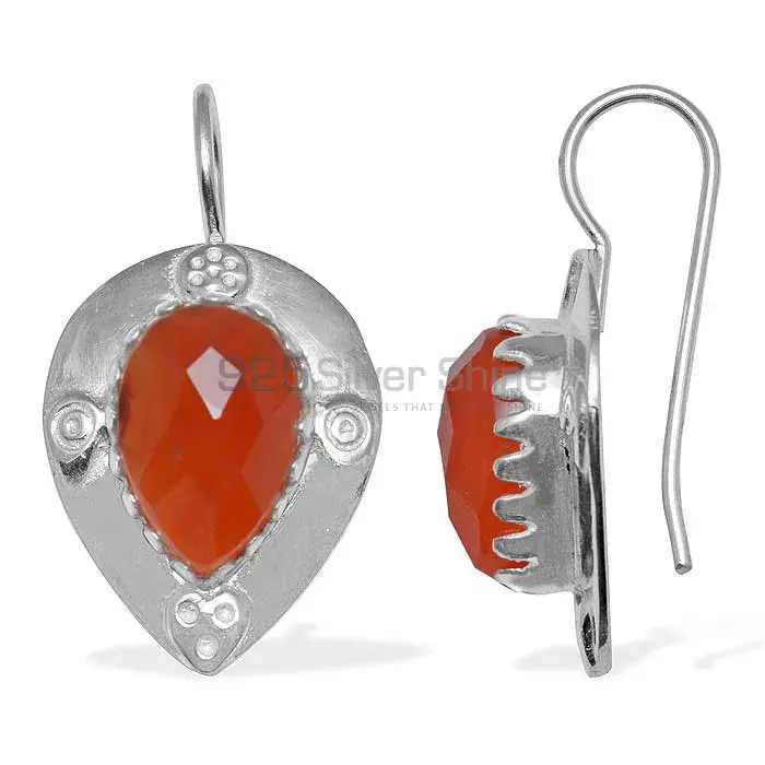 Genuine Carnelian Gemstone Earrings In Solid 925 Silver 925SE866