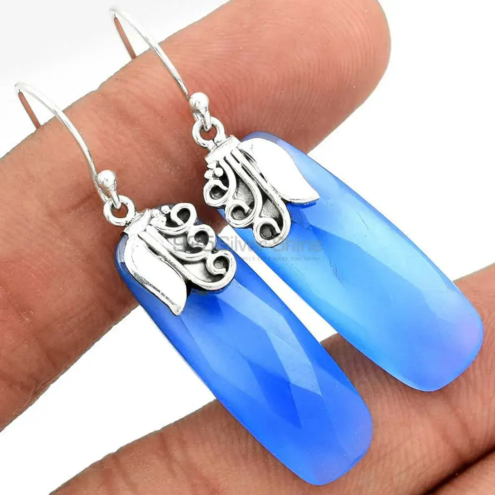 Genuine Chalcedony Gemstone Earrings In Fine 925 Sterling Silver 925SE2505_1