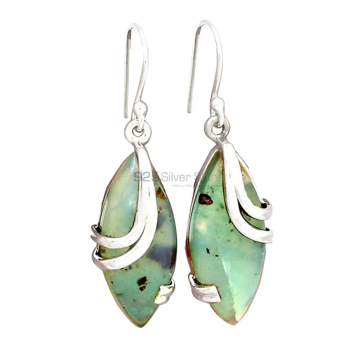 Genuine Chrysoprase Gemstone Earrings In Solid 925 Silver 925SE2107_1