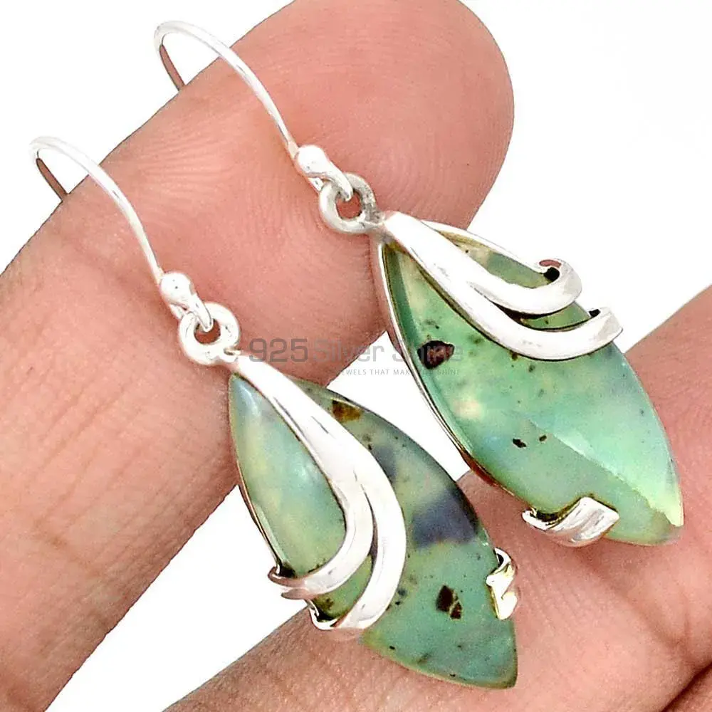 Genuine Chrysoprase Gemstone Earrings In Solid 925 Silver 925SE2107_2