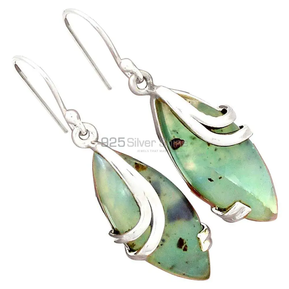 Genuine Chrysoprase Gemstone Earrings In Solid 925 Silver 925SE2107_1