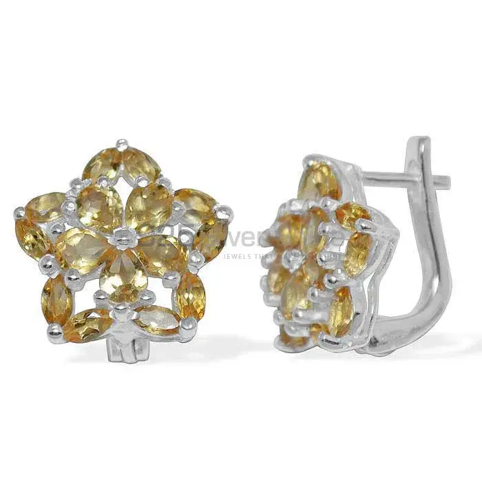 Genuine Citrine Gemstone Earrings Manufacturer In 925 Sterling Silver Jewelry 925SE896