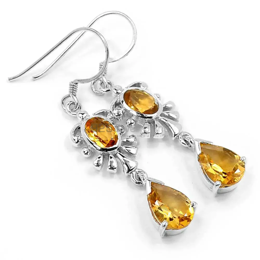 Genuine Citrine Gemstone Earrings Suppliers In 925 Sterling Silver Jewelry 925SE653