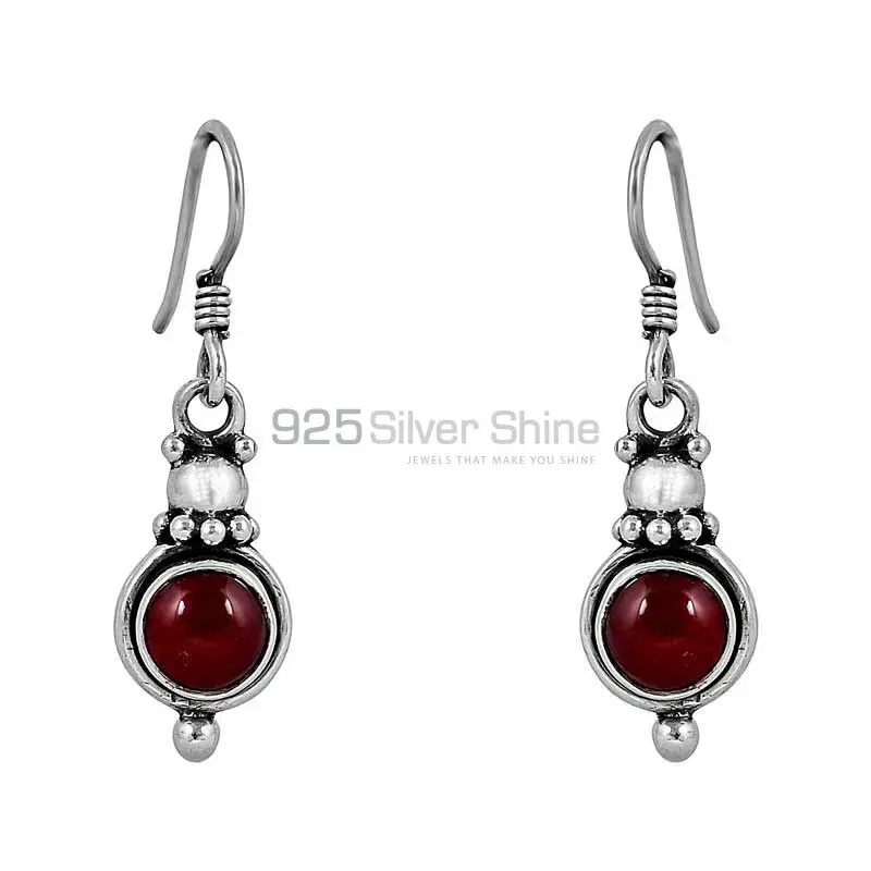 Genuine Coral Gemstone Earring In 925 Sterling Silver Jewelry 925SE64