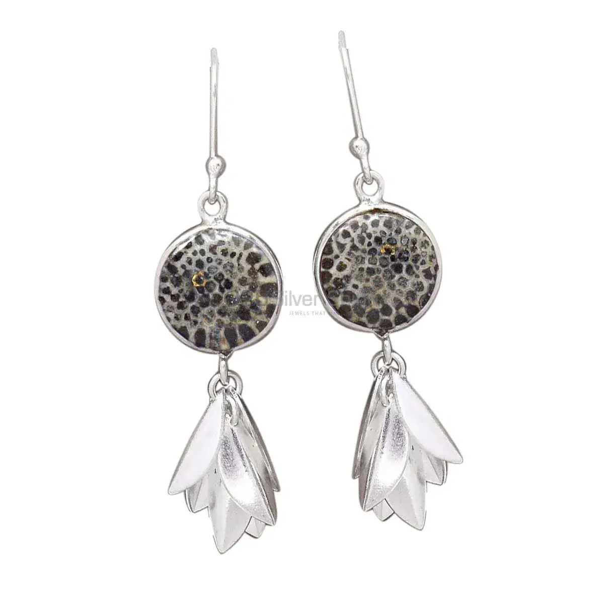 Genuine dinosaur bone Gemstone Earrings In Solid 925 Silver 925SE3057_0