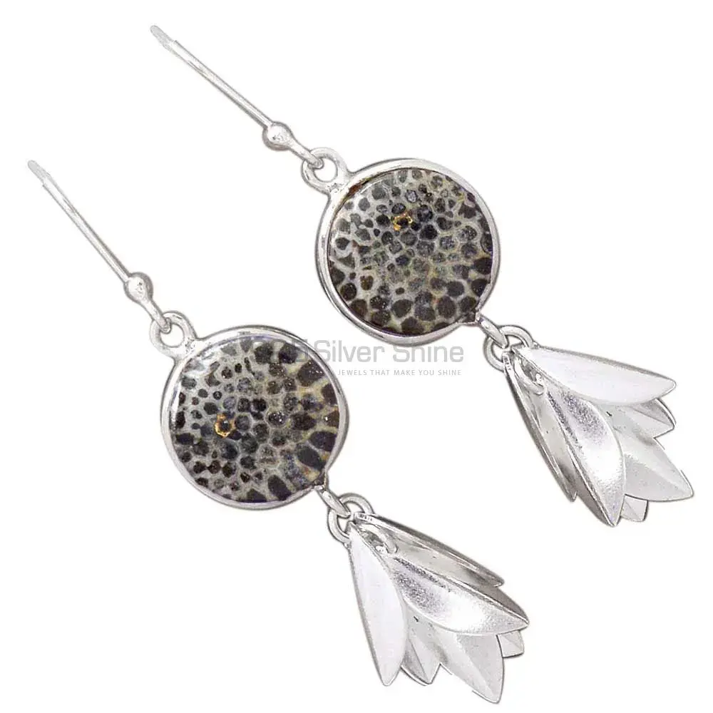 Genuine dinosaur bone Gemstone Earrings In Solid 925 Silver 925SE3057_1