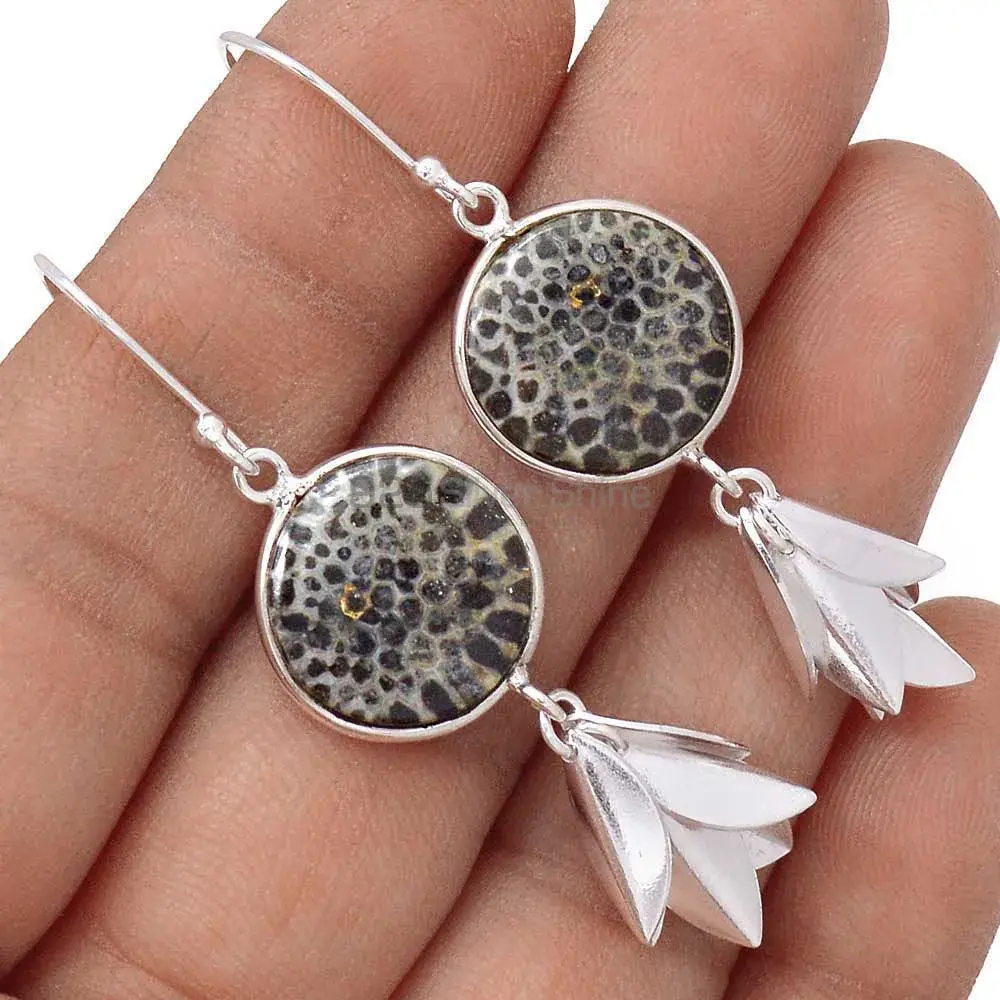 Genuine dinosaur bone Gemstone Earrings In Solid 925 Silver 925SE3057_2
