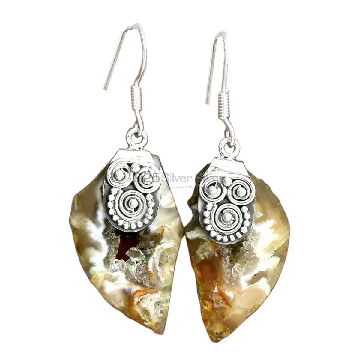 Genuine Druzy Gemstone Earrings In 925 Sterling Silver Jewelry 925SE2532_0