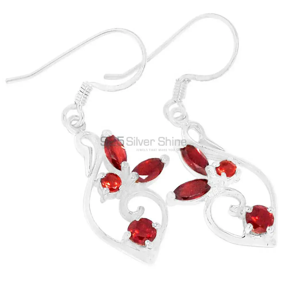 Genuine Garnet Gemstone Earrings Exporters In 925 Sterling Silver Jewelry 925SE419