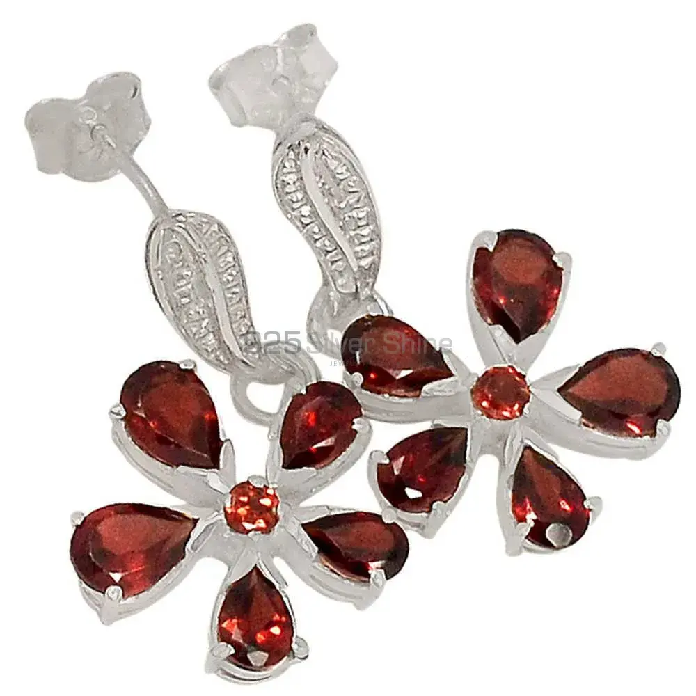 Genuine Garnet Gemstone Earrings In Solid 925 Silver 925SE392_0