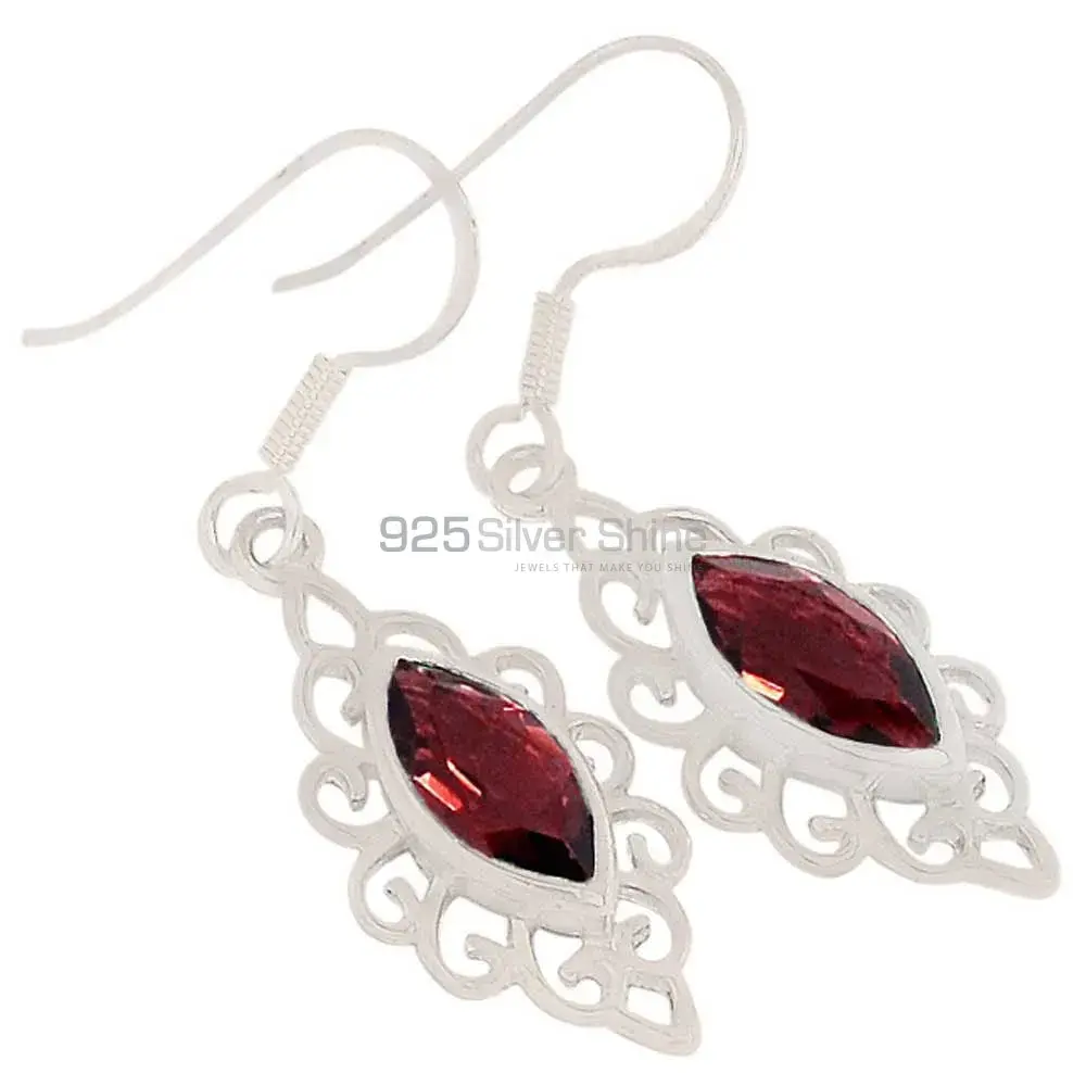 Genuine Garnet Gemstone Earrings Manufacturer In 925 Sterling Silver Jewelry 925SE343