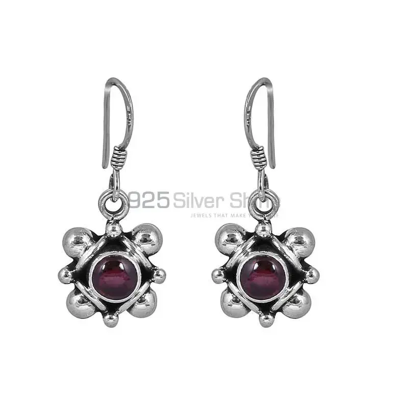 Genuine Garnet Semi Precious Gemstone Earring In 925 Silver Fine Jewelry 925SE44