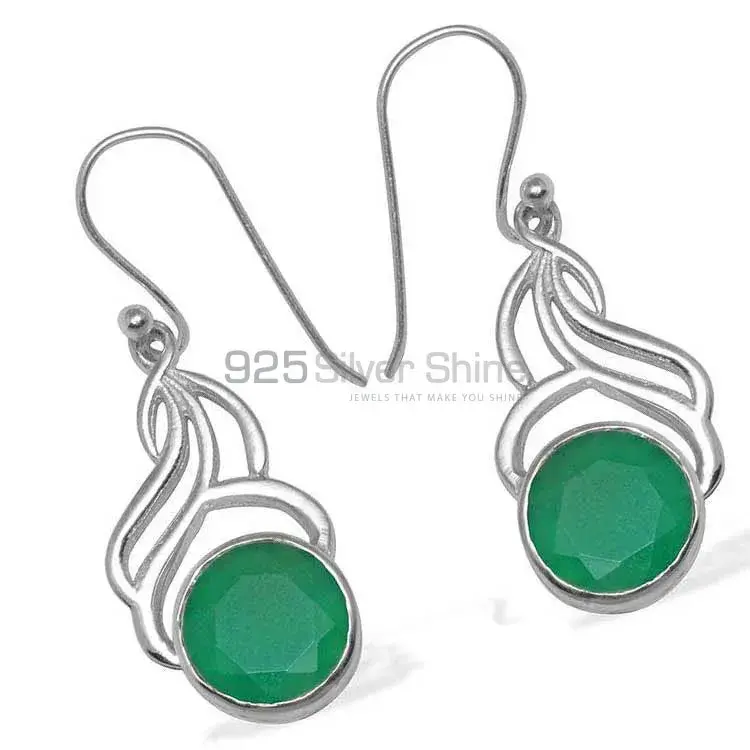 Genuine Green Onyx Gemstone Earrings Suppliers In 925 Sterling Silver Jewelry 925SE811_0