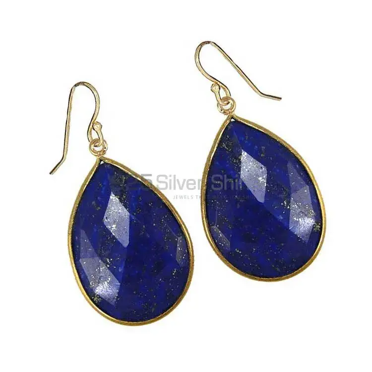 Genuine Lapis Gemstone Earrings In Solid 925 Silver 925SE1927_1