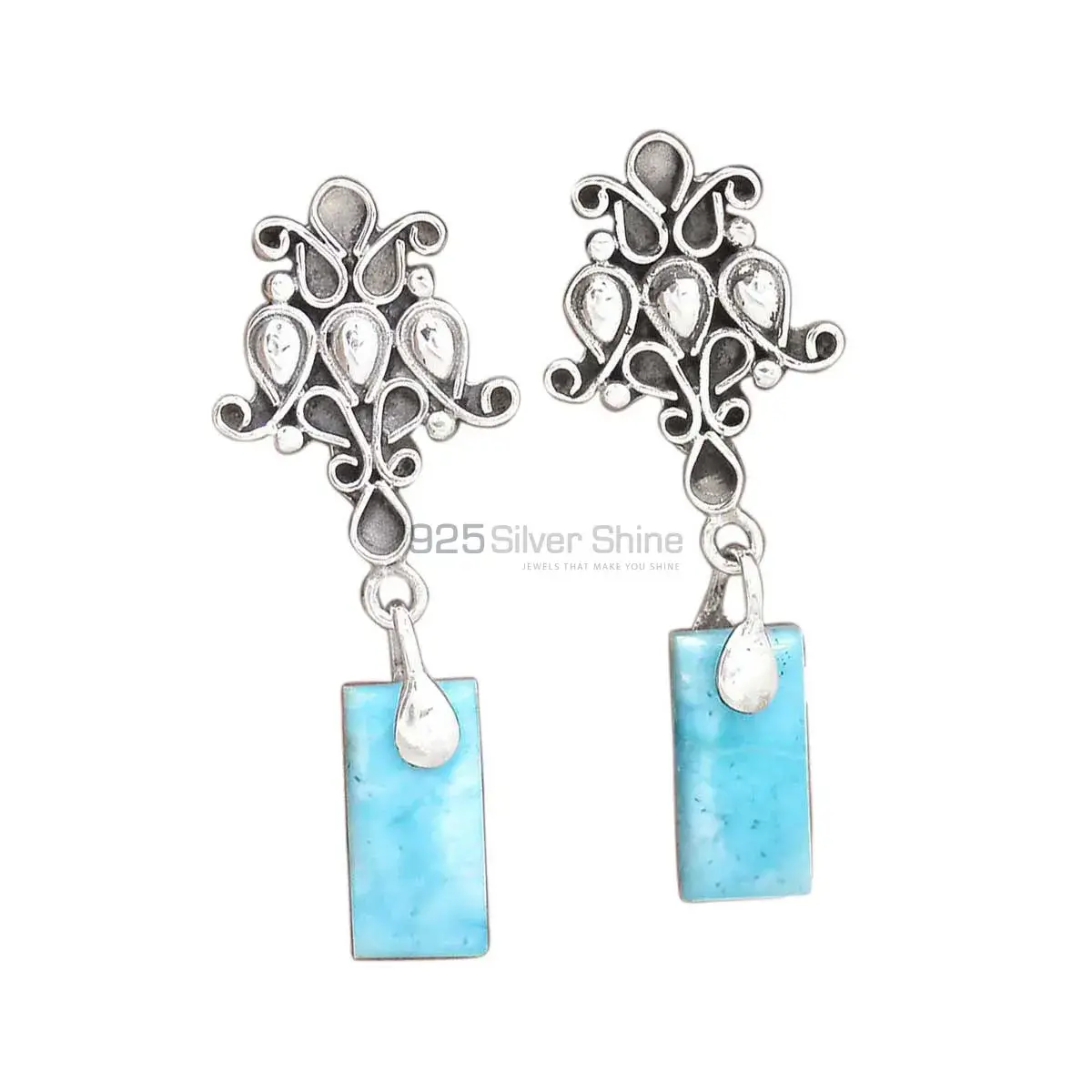 Genuine Larimar Gemstone Earrings In 925 Sterling Silver Jewelry 925SE2052_0