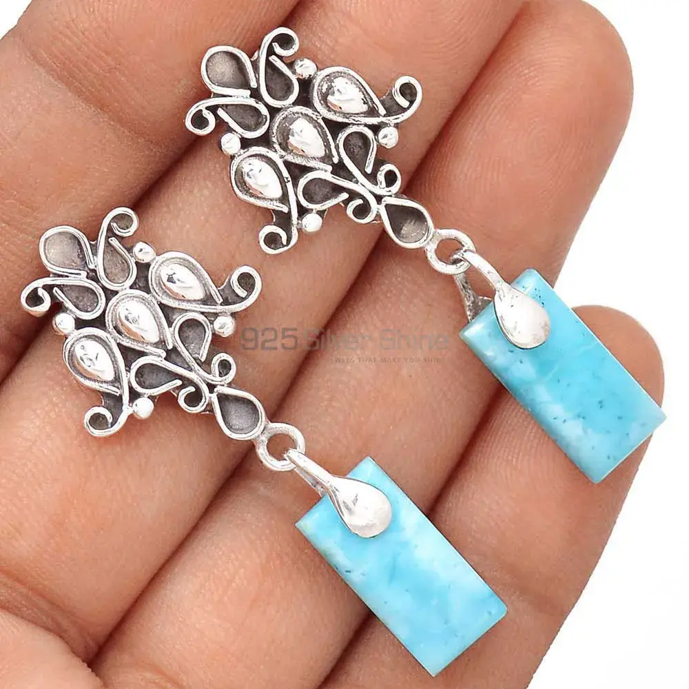 Genuine Larimar Gemstone Earrings Suppliers In 925 Sterling Silver Jewelry 925SE2052_0