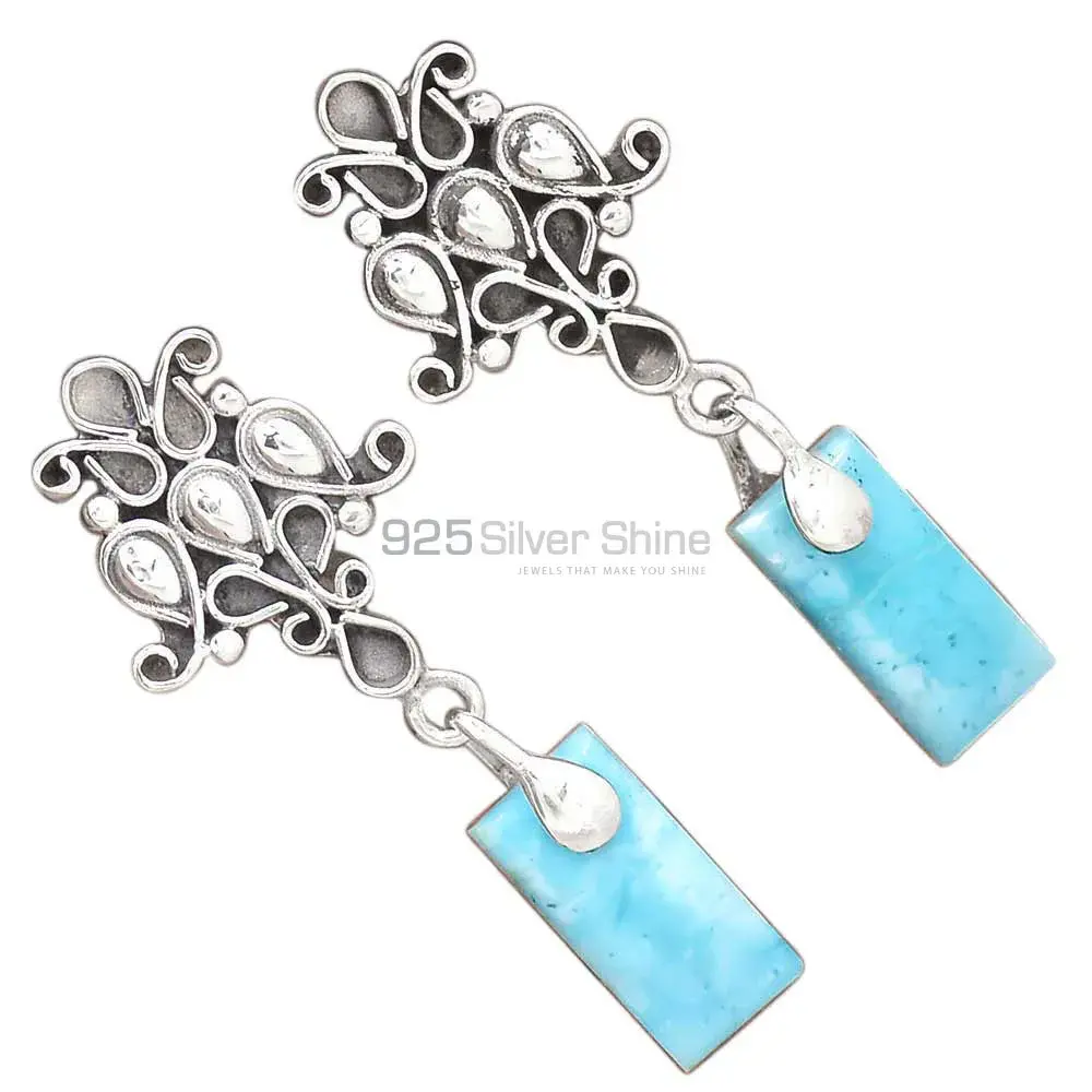 Genuine Larimar Gemstone Earrings Suppliers In 925 Sterling Silver Jewelry 925SE2052_1