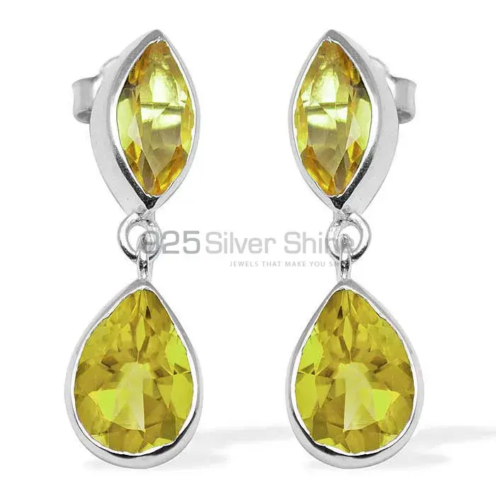 Genuine Lemon Quartz Gemstone Earrings In 925 Sterling Silver Jewelry 925SE1127_0