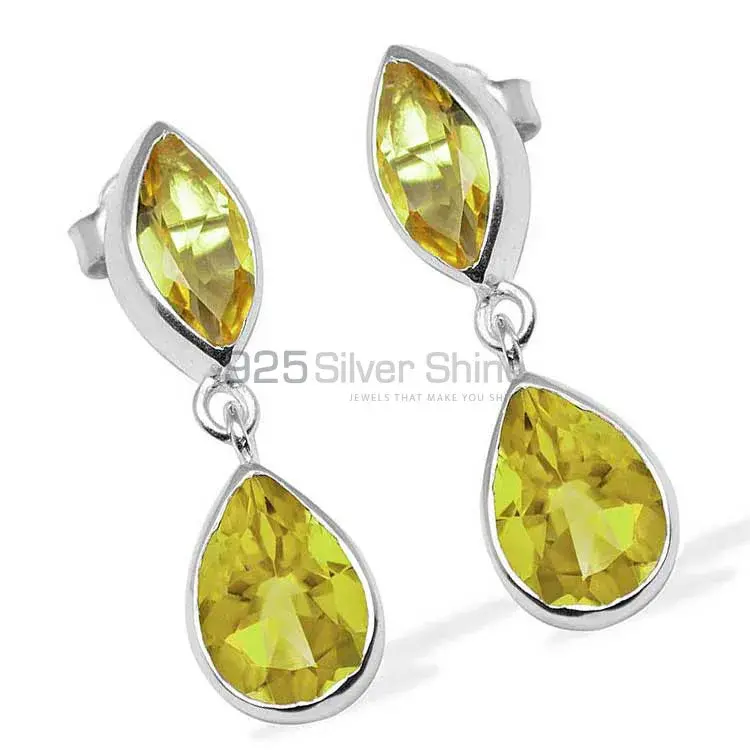 Genuine Lemon Quartz Gemstone Earrings Suppliers In 925 Sterling Silver Jewelry 925SE1127_0
