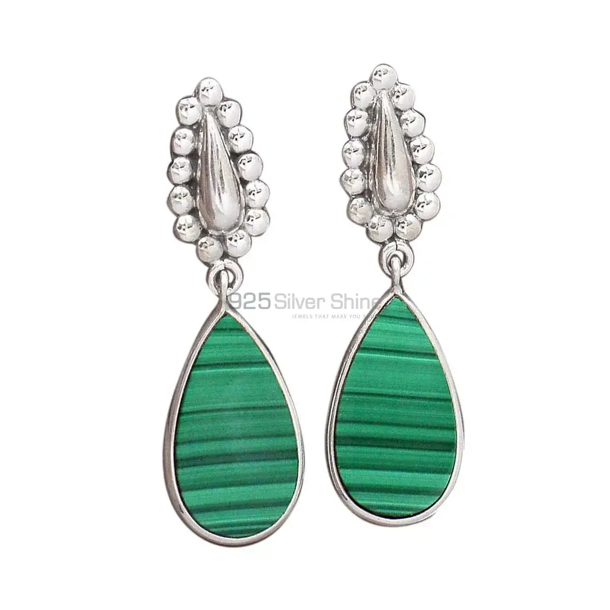 Genuine Malachite Gemstone Earrings In Solid 925 Silver 925SE2186_0