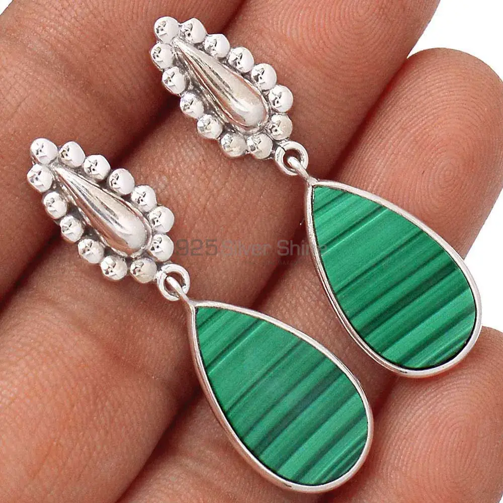 Genuine Malachite Gemstone Earrings In Solid 925 Silver 925SE2186_0