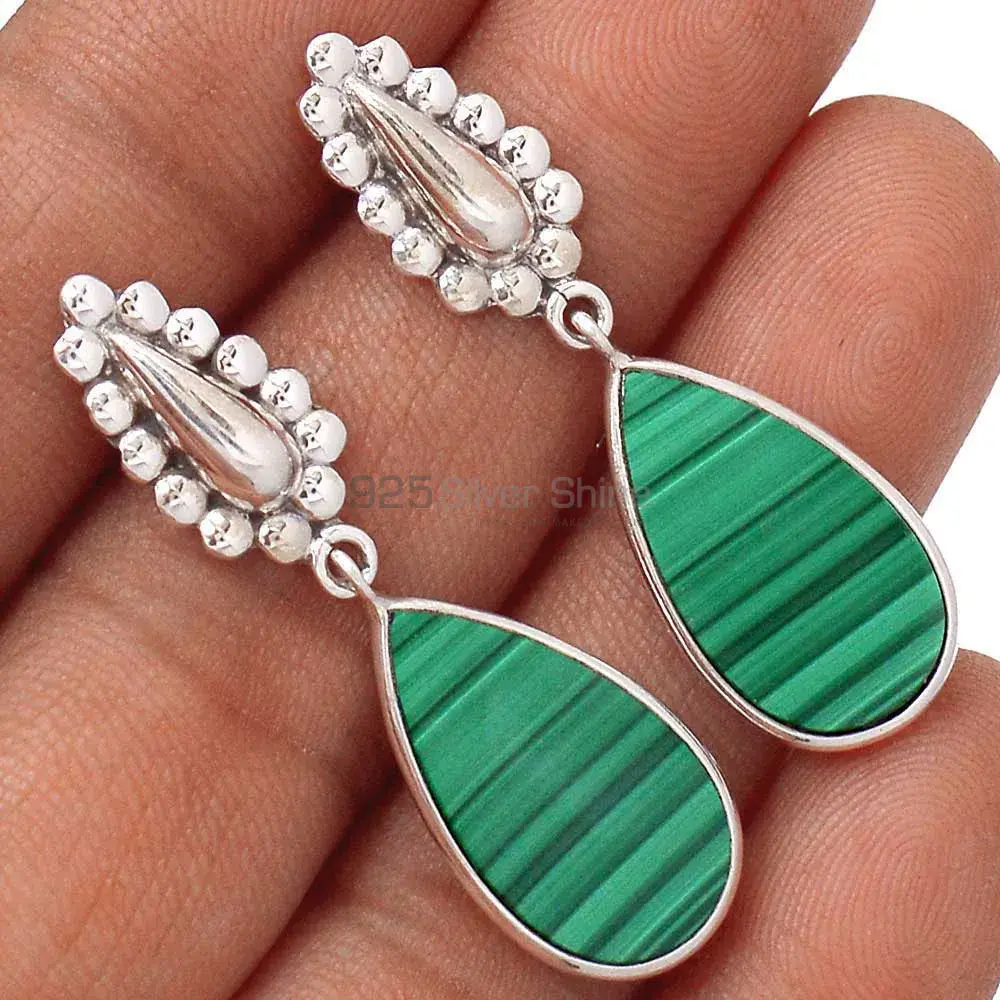 Genuine Malachite Gemstone Earrings In Solid 925 Silver 925SE2186_1