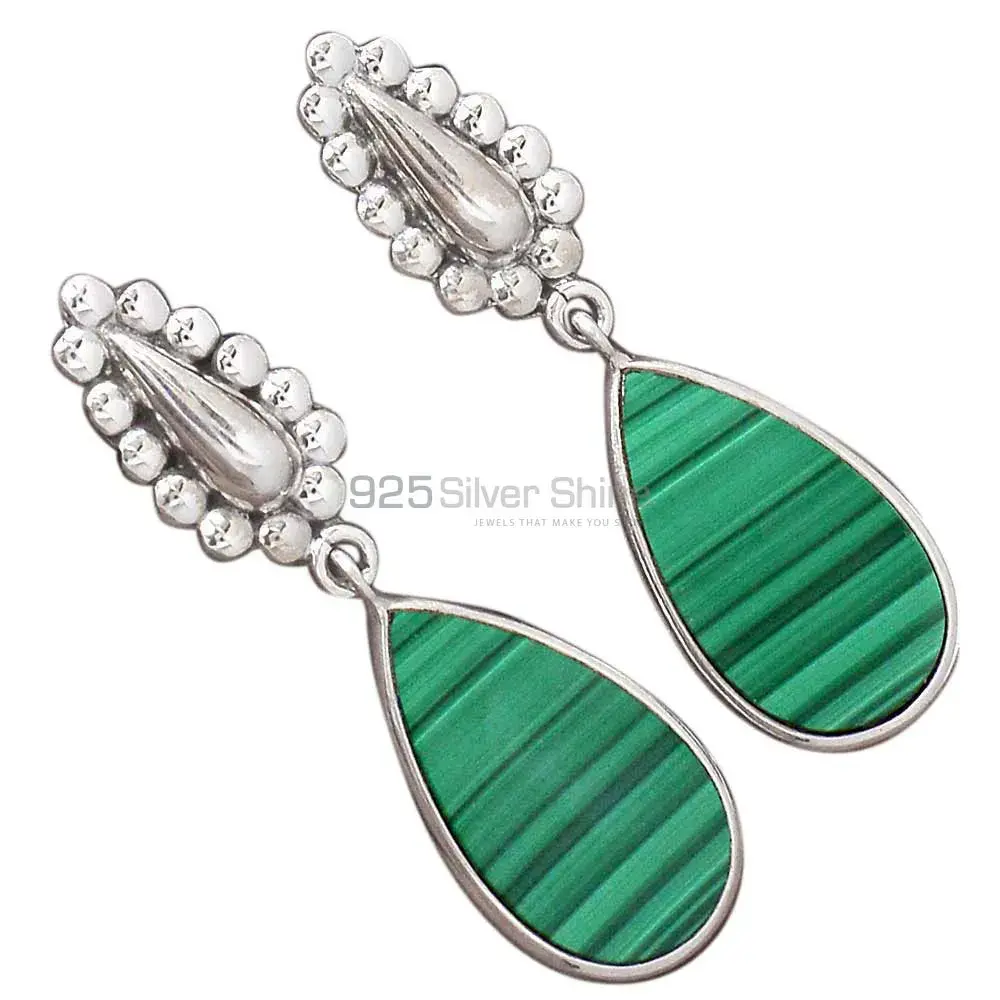 Genuine Malachite Gemstone Earrings In Solid 925 Silver 925SE2186_1