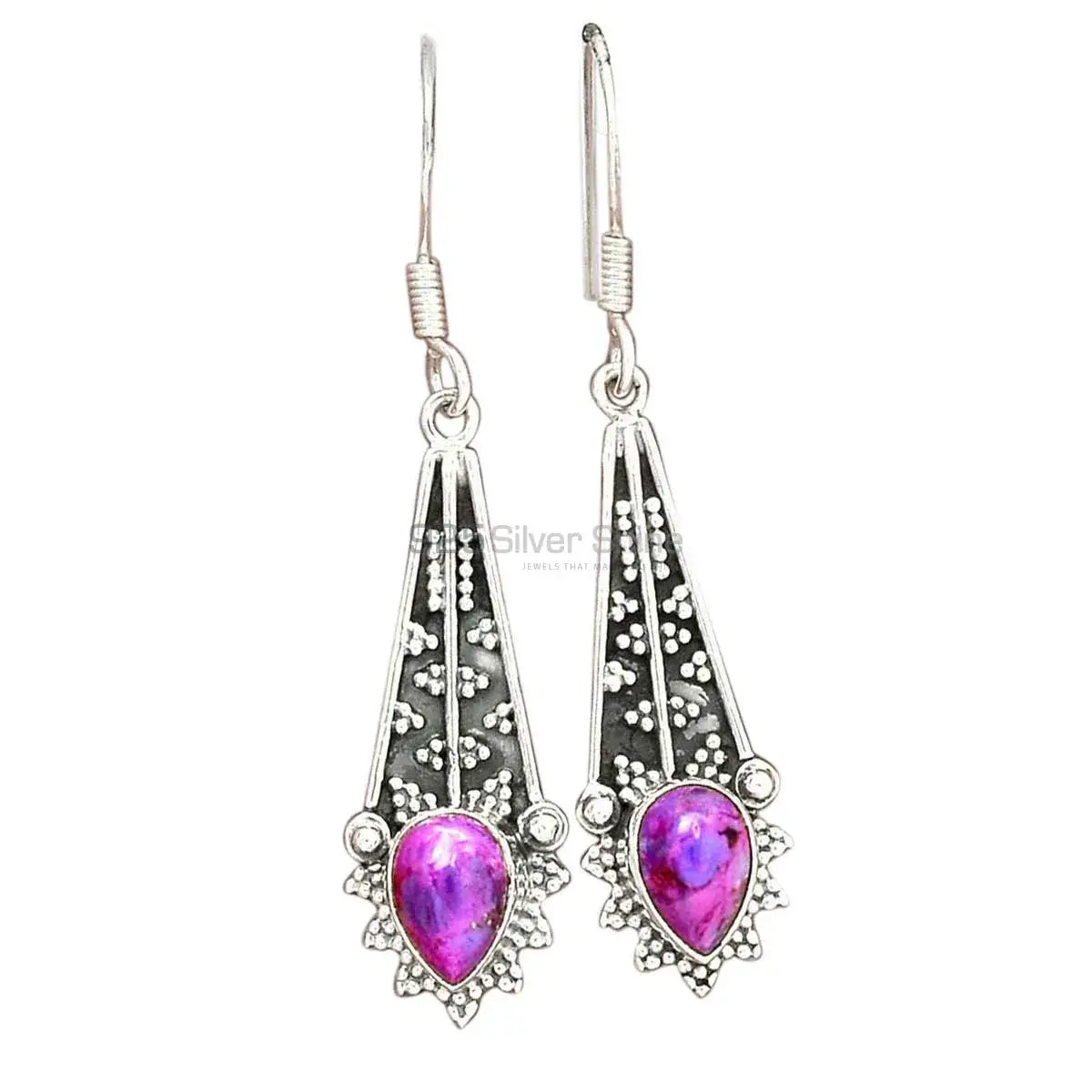 Genuine Mohave Purple Turquoise Gemstone Earrings In Fine 925 Sterling Silver 925SE2347