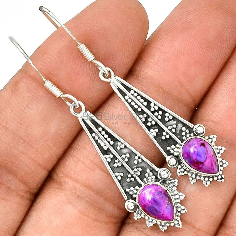 Genuine Mohave Purple Turquoise Gemstone Earrings In Fine 925 Sterling Silver 925SE2347_0