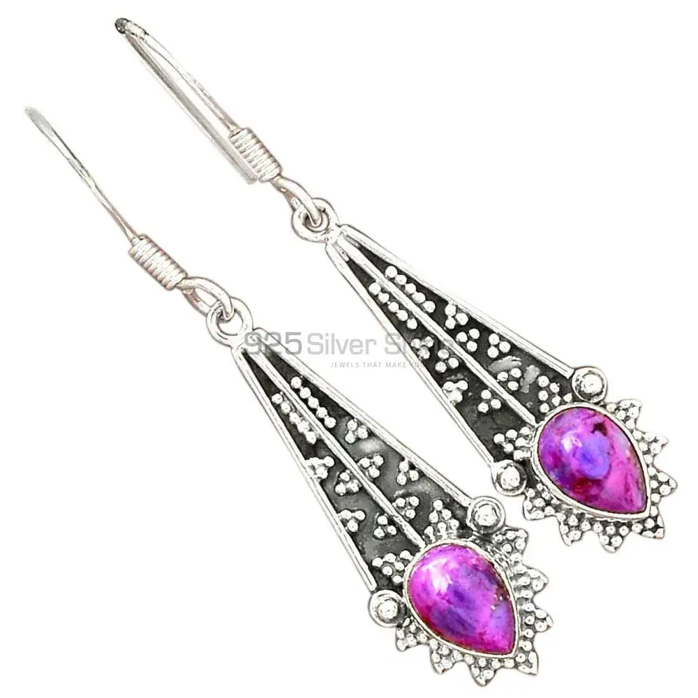 Genuine Mohave Purple Turquoise Gemstone Earrings In Fine 925 Sterling Silver 925SE2347_1