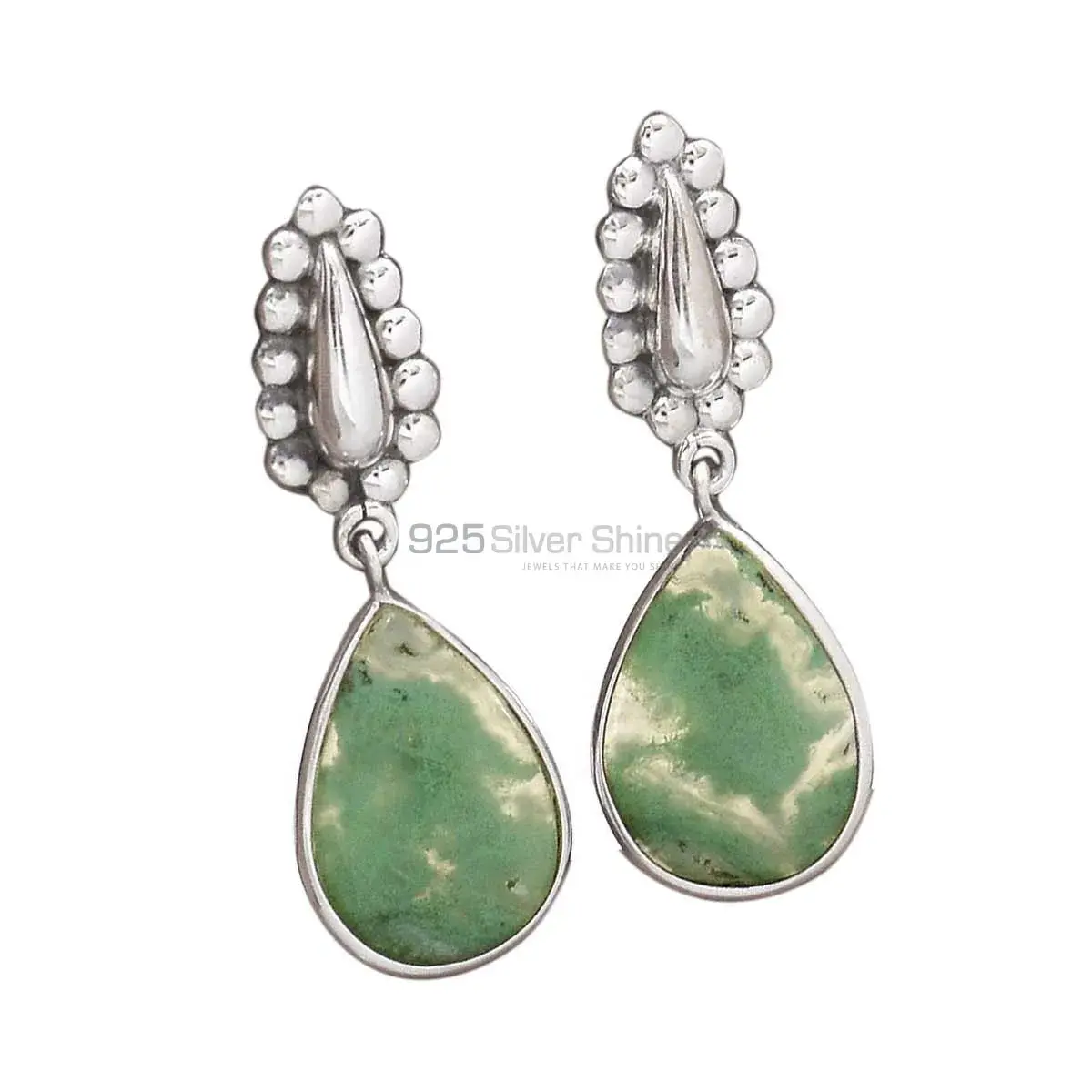 Genuine Moss Agate Gemstone Earrings In 925 Sterling Silver 925SE2183