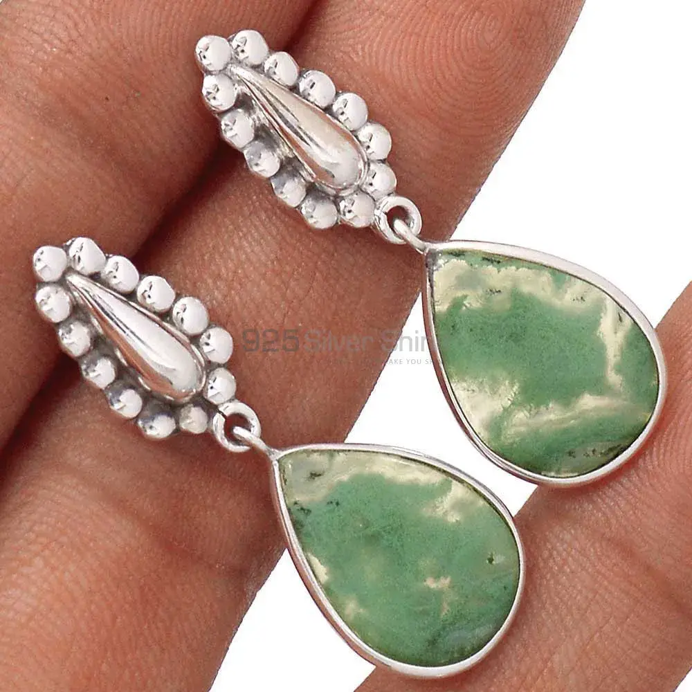 Genuine Moss Agate Gemstone Earrings In 925 Sterling Silver 925SE2183_1