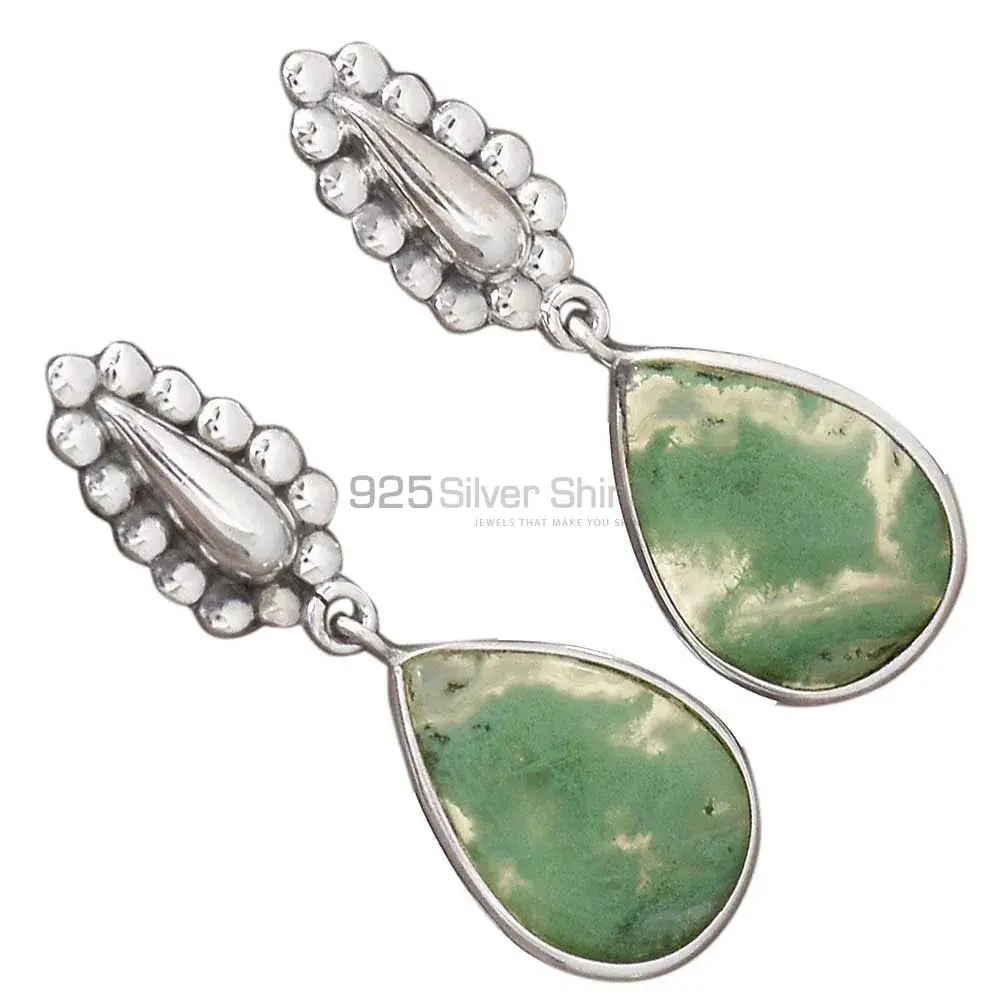 Genuine Moss Agate Gemstone Earrings In 925 Sterling Silver 925SE2183_1