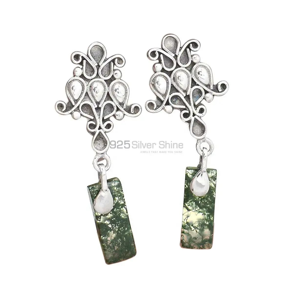 Genuine Moss Agate Gemstone Earrings Manufacturer In 925 Sterling Silver Jewelry 925SE2058